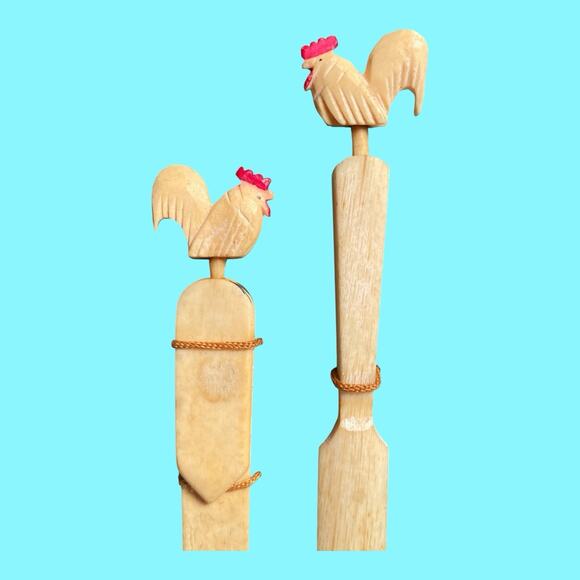 Vtg Carved Letter Opener Page Turner Bookmark Carved Roosters Bovine Bone Japan - Picture 10 of 11